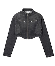 ZIP UP STAND COLLAR DENIM JACKET