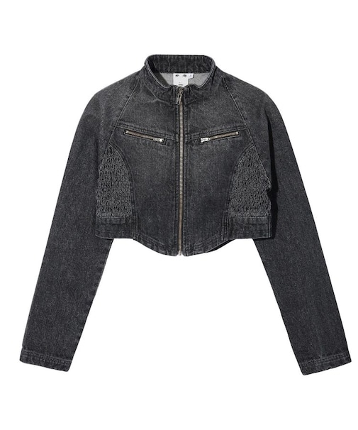 ZIP UP STAND COLLAR DENIM JACKET