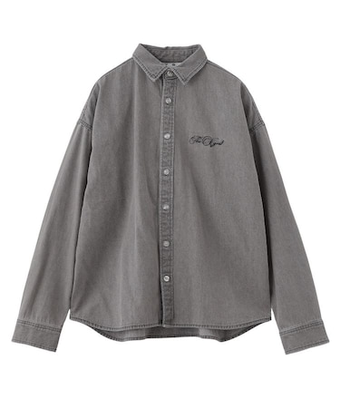 SCRIPT LOGO BLEACHED DENIM SHIRT