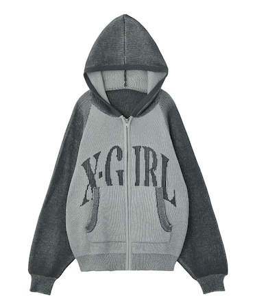 LOGO JACQUARD ZIP UP KNIT HOODIE