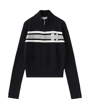 NUMBERING JACQUARD ZIP UP KNIT TOP