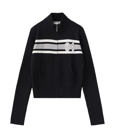 NUMBERING JACQUARD ZIP UP KNIT TOP