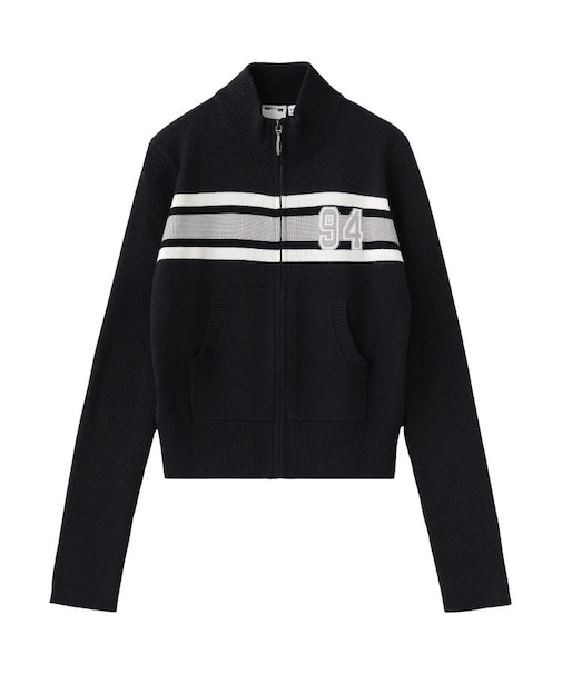 NUMBERING JACQUARD ZIP UP KNIT TOP