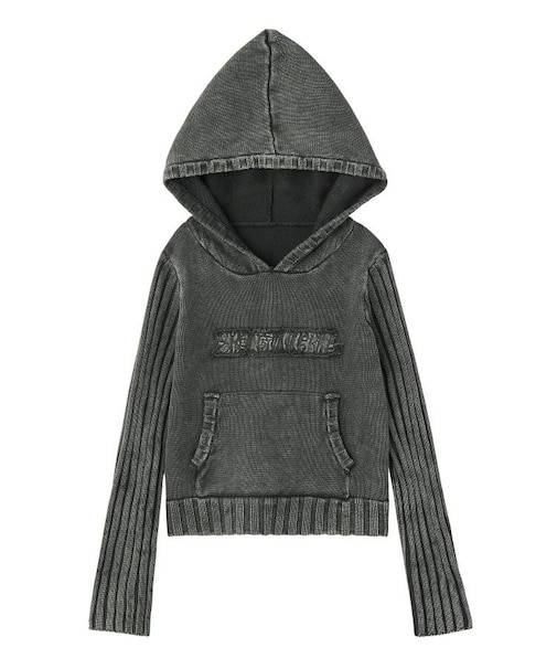 FADED WOVEN MIX KNIT HOODIE