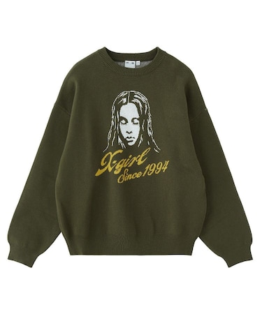 CURSIVE LOGO AND FACE JACQUARD KNIT TOP