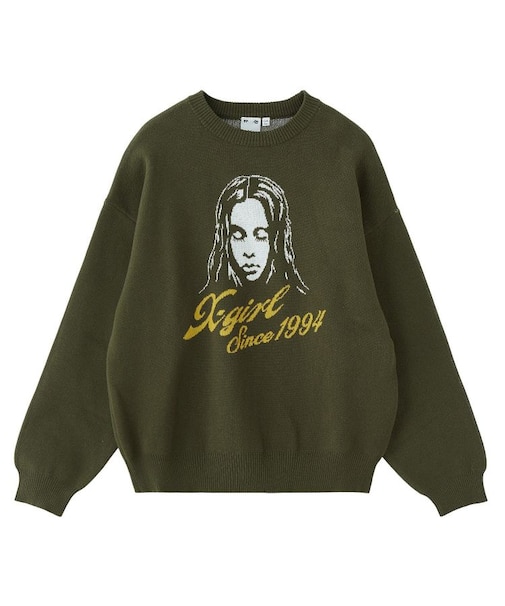 CURSIVE LOGO AND FACE JACQUARD KNIT TOP