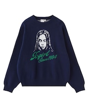 CURSIVE LOGO AND FACE JACQUARD KNIT TOP