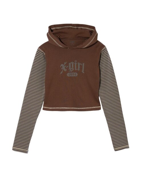 STRIPED SLEEVE COMPACT HOODED TOP