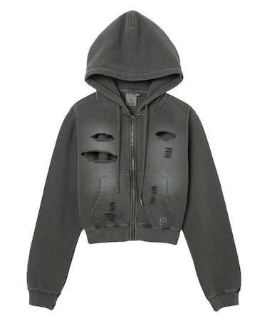 DISTRESSED ZIP UP SWEAT HOODIE