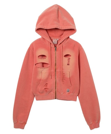 DISTRESSED ZIP UP SWEAT HOODIE
