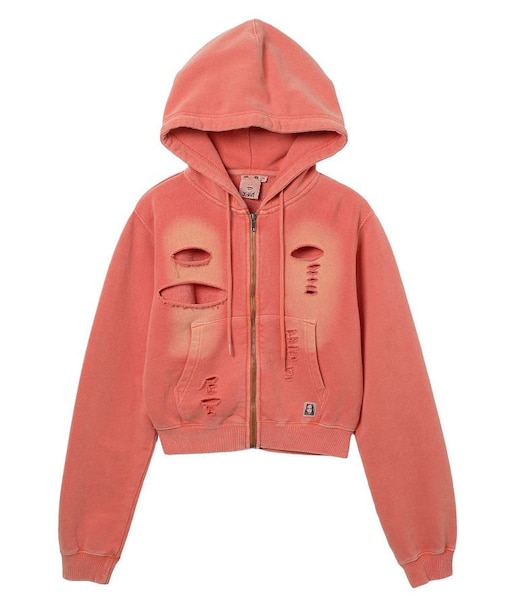 DISTRESSED ZIP UP SWEAT HOODIE