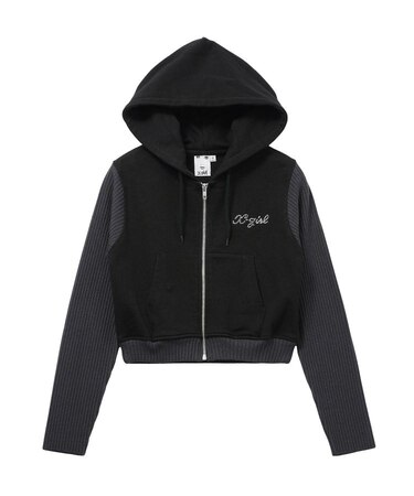 SWEAT AND KNIT ZIP UP HOODIE