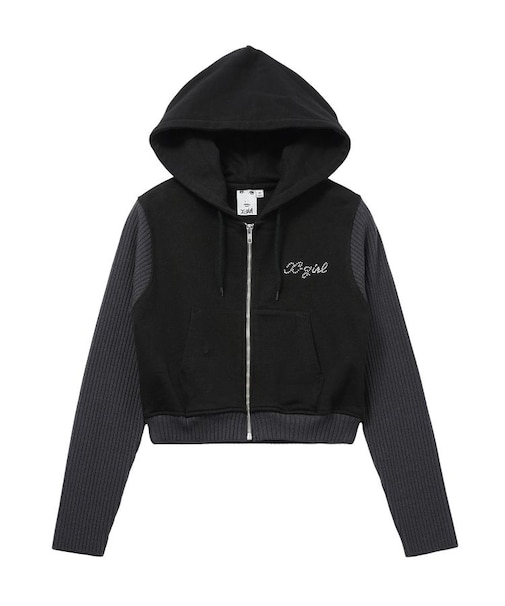 SWEAT AND KNIT ZIP UP HOODIE