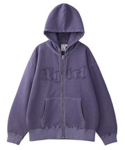 LOGO PATCH PIGMENT DYED ZIP UP SWEAT HOODIE