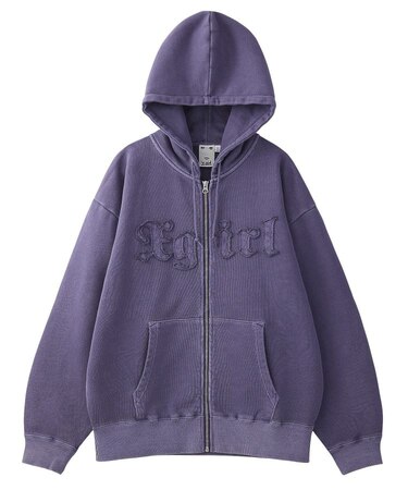 LOGO PATCH PIGMENT DYED ZIP UP SWEAT HOODIE