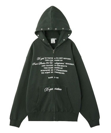 EYELET EMBROIDERY ZIP UP SWEAT HOODIE