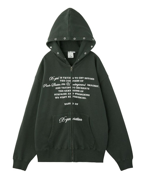 EYELET EMBROIDERY ZIP UP SWEAT HOODIE