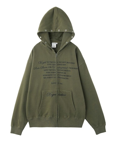EYELET EMBROIDERY ZIP UP SWEAT HOODIE