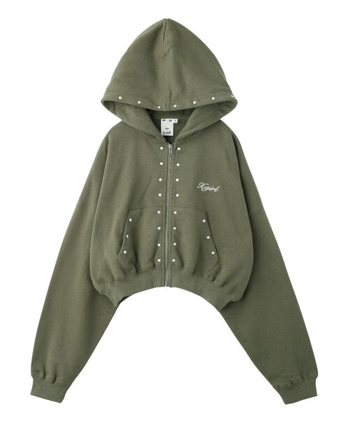 STUDDED ZIP UP SWEAT HOODIE