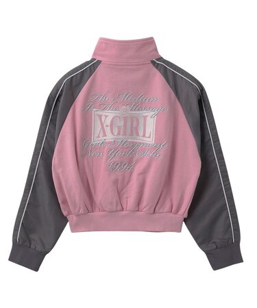WOVEN MIX SWEAT ZIP UP TOP