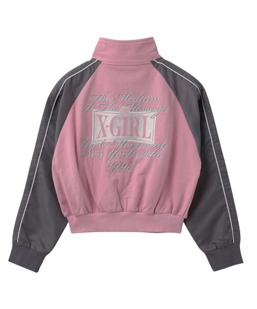 WOVEN MIX SWEAT ZIP UP TOP