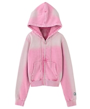 FACE LABEL WASHED COMPACT ZIP UP SWEAT HOODIE