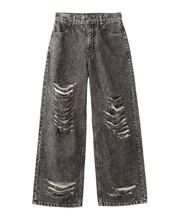 DISTRESSED LOOSE STRAIGHT DENIM PANTS