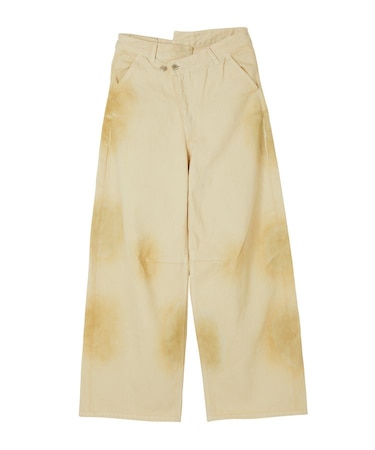 EMBLEM POCKET ASYMMETRIC WAIST DENIM PANTS