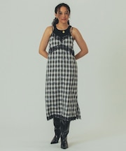 FLOWER PRINT CHECK CAMI DRESS