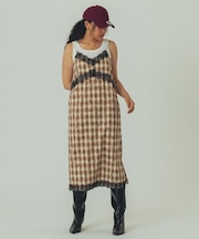 FLOWER PRINT CHECK CAMI DRESS