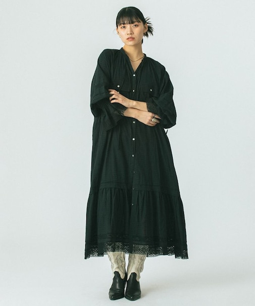 COTTON DOBBY STRIPE LONG DRESS
