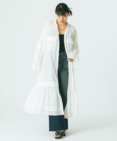 COTTON DOBBY STRIPE LONG DRESS