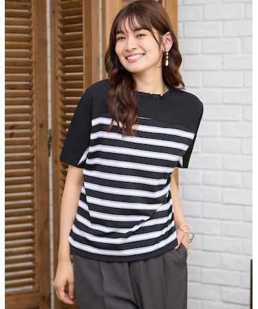 先染めボーダードルマンTシャツ