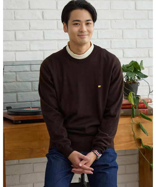 無地クルーネックニット