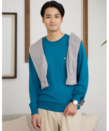 無地クルーネックニット