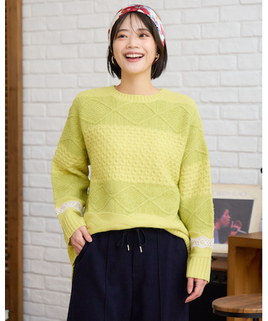 ケーブルニットプルオーバー