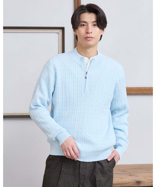 ハーフZIPケーブルニット