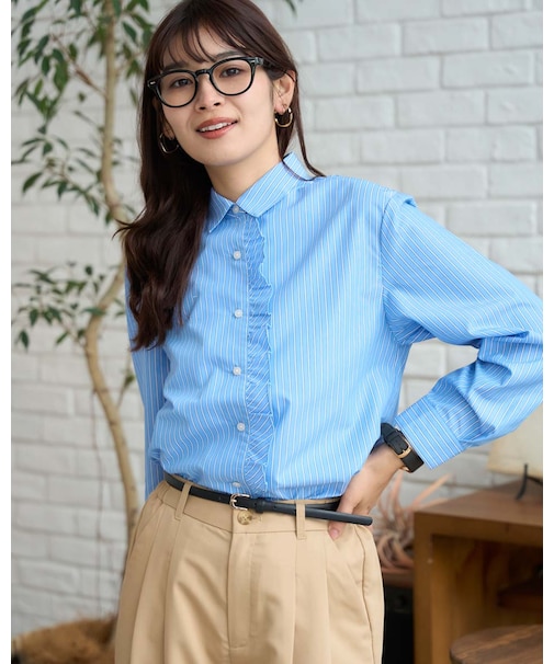 ストライプフリルシャツ