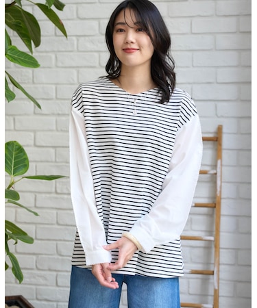 布帛ドッキングワッフルカットソー