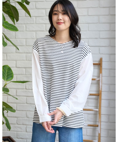 布帛ドッキングワッフルカットソー