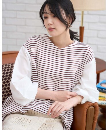 布帛ドッキングワッフルカットソー