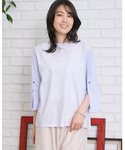 ストライプ袖ボタンTシャツ