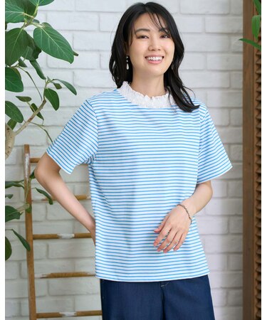 ハイネックボーダーTシャツ