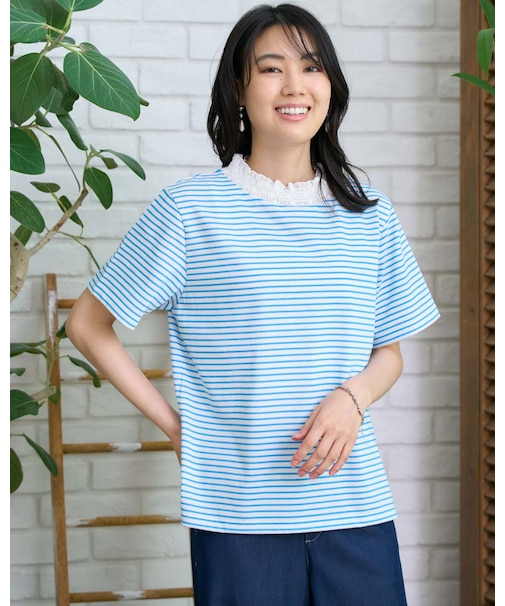 ハイネックボーダーTシャツ