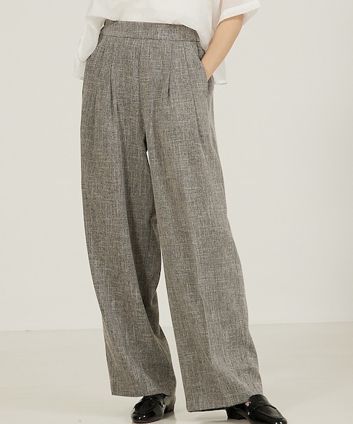 【大人気半袖ジャケットにセットアップ対応!】リネンライクタックワイドパンツ/WE