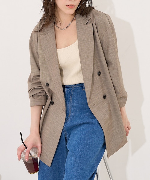 【LEE掲載】メランジ調ダブルジャケット LEE掲載・セットアップ対応】メランジ調ダブルジャケット/リネンライク