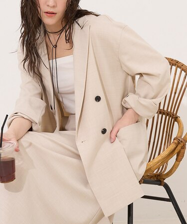 【LEE掲載・セットアップ対応】メランジ調ダブルジャケット/リネンライクジャケッ