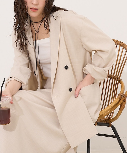 【LEE掲載・セットアップ対応】メランジ調ダブルジャケット/リネンライクジャケッ