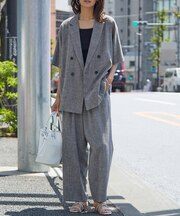 【WEB限定！2点セット】リネンライク半袖ジャケット&ストレートパンツセットアッ