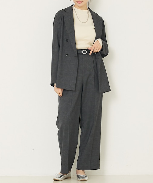 【上下2点セット】グレンチェックジャケット&セミワイドパンツセットアップ